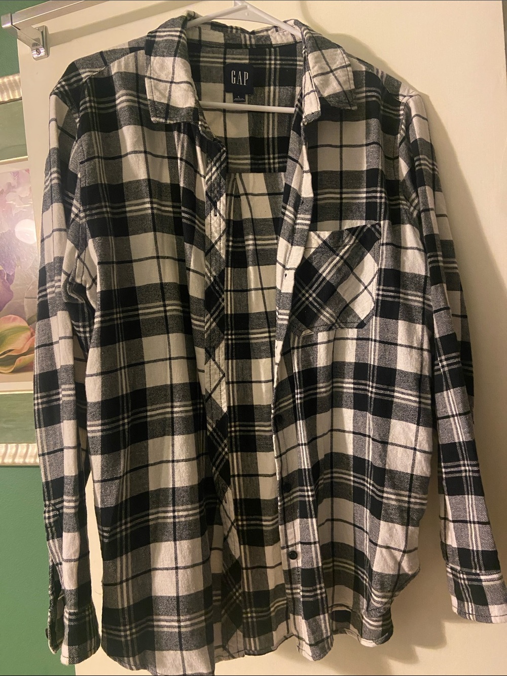 GAP Black and White Plaid Lightweight Shirt Jacket